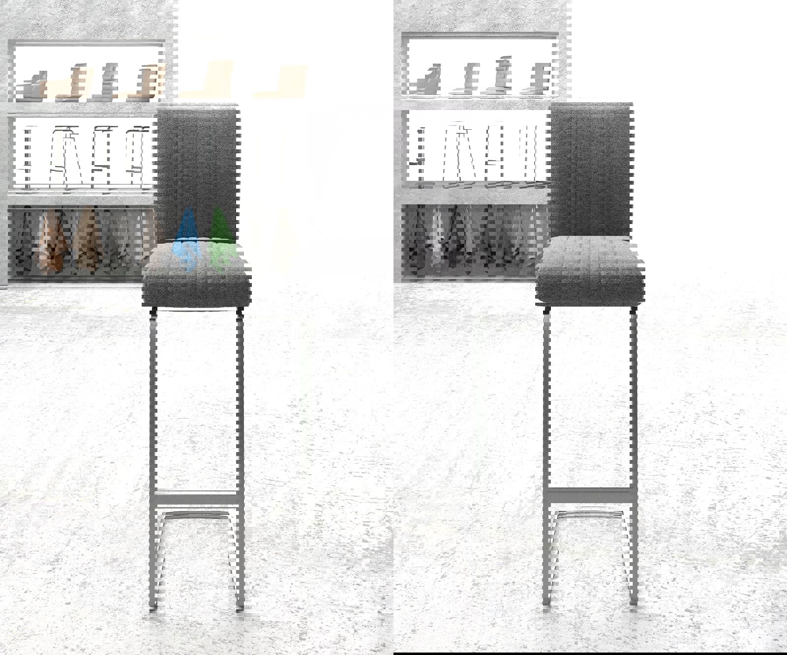 Bárszék Luiga-Flex világosszürke strukturált szövet étkezőszék lapos rozsdamentes acél - Image 2