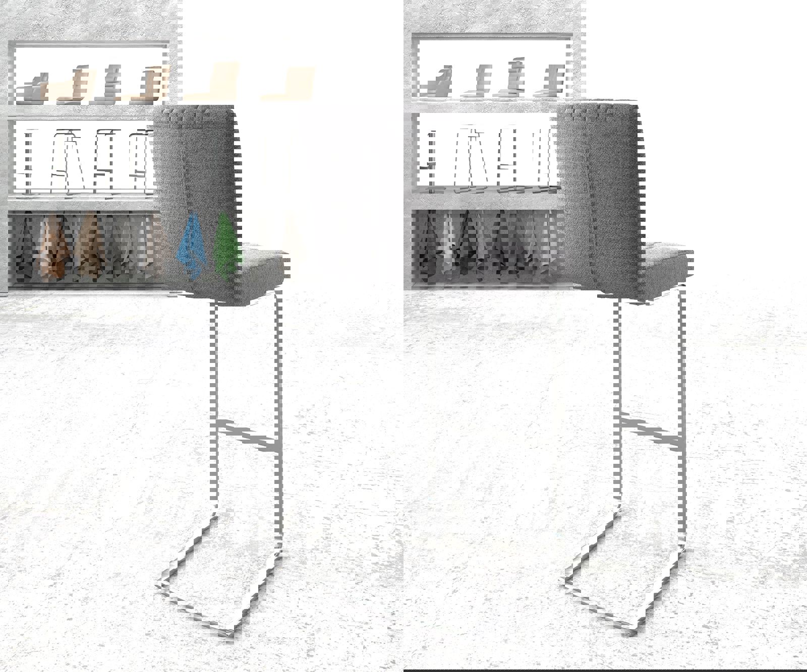 Bárszék Luiga-Flex világosszürke strukturált szövet étkezőszék lapos rozsdamentes acél - Image 3