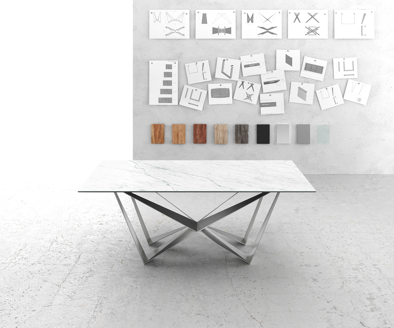 Étkezőasztal Edge 200x100 cm kerámia Laminam® Statuarietto fehér Spider laposacél rozsdamentes acél - Image 2