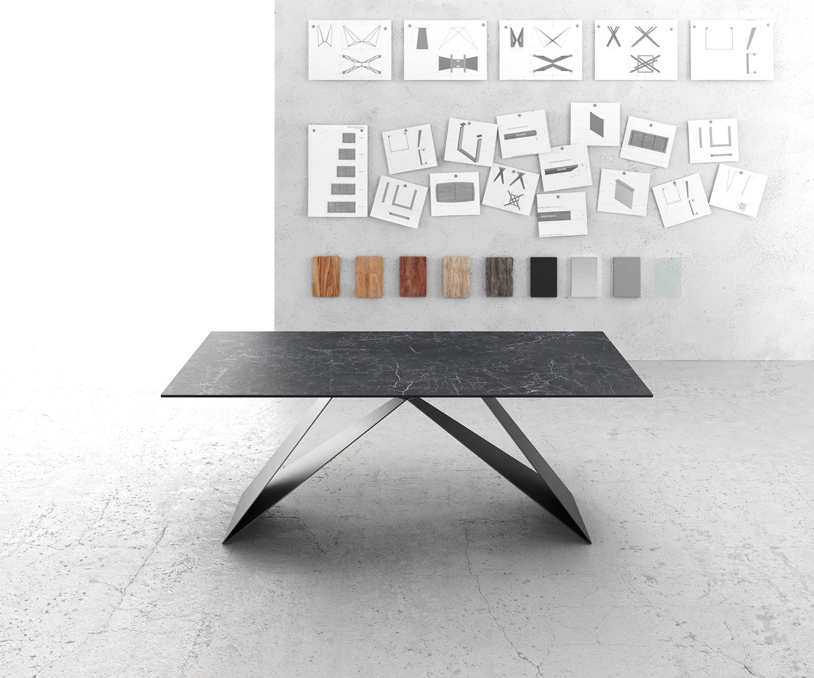 Étkezőasztal Edge 200x100 cm kerámia Laminam® Nero Greco antracit V középső láb fekete - Image 2