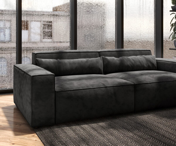 Nagy kanapé Sirpio 230x90 cm mikroszálas fekete puffal - Image 5