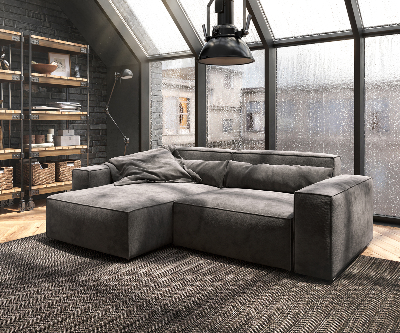 Sarokkanapé Sirpio 230x150 cm mikroszálas khaki-barna rekamié változtatható