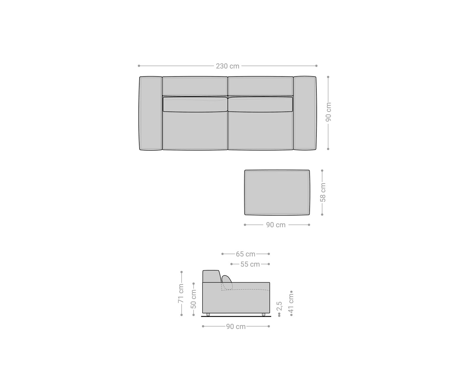 Nagy kanapé Sirpio 230x90 cm mikroszálas khaki barna puffal - Image 7