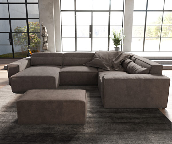 "U alakú kanapé Sirpio 300x200 cm mikroszálas khaki-barna rekamié változtatható puffal" - Image 2