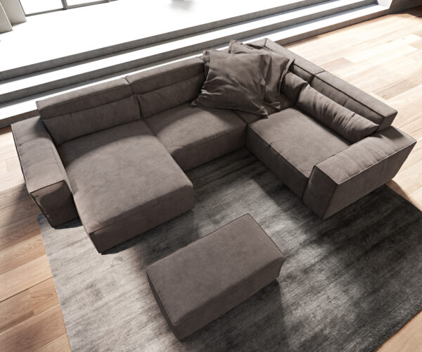 "U alakú kanapé Sirpio 300x200 cm mikroszálas khaki-barna rekamié változtatható puffal" - Image 4