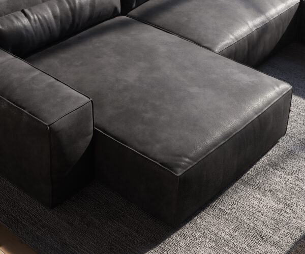"U alakú kanapé Sirpio 300x200 cm bőr imitáció vintage antracit variálható rekamié puffal" - Image 6