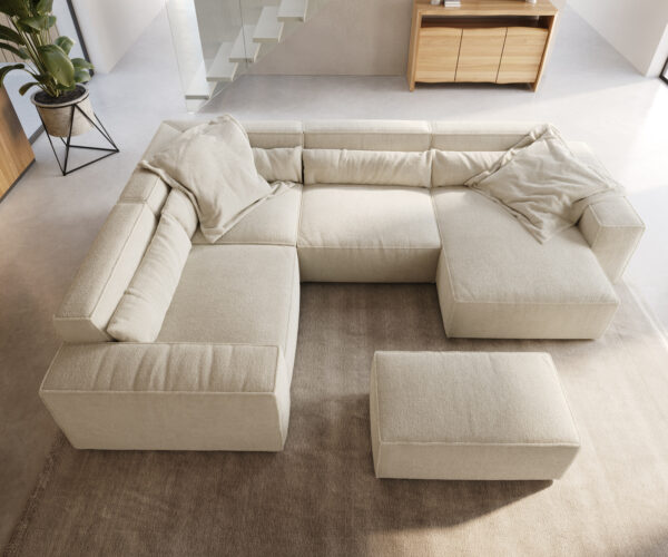 "U alakú kanapé Sirpio 300x200 cm bouclé krémfehér rekamié változtatható puffal" - Image 4