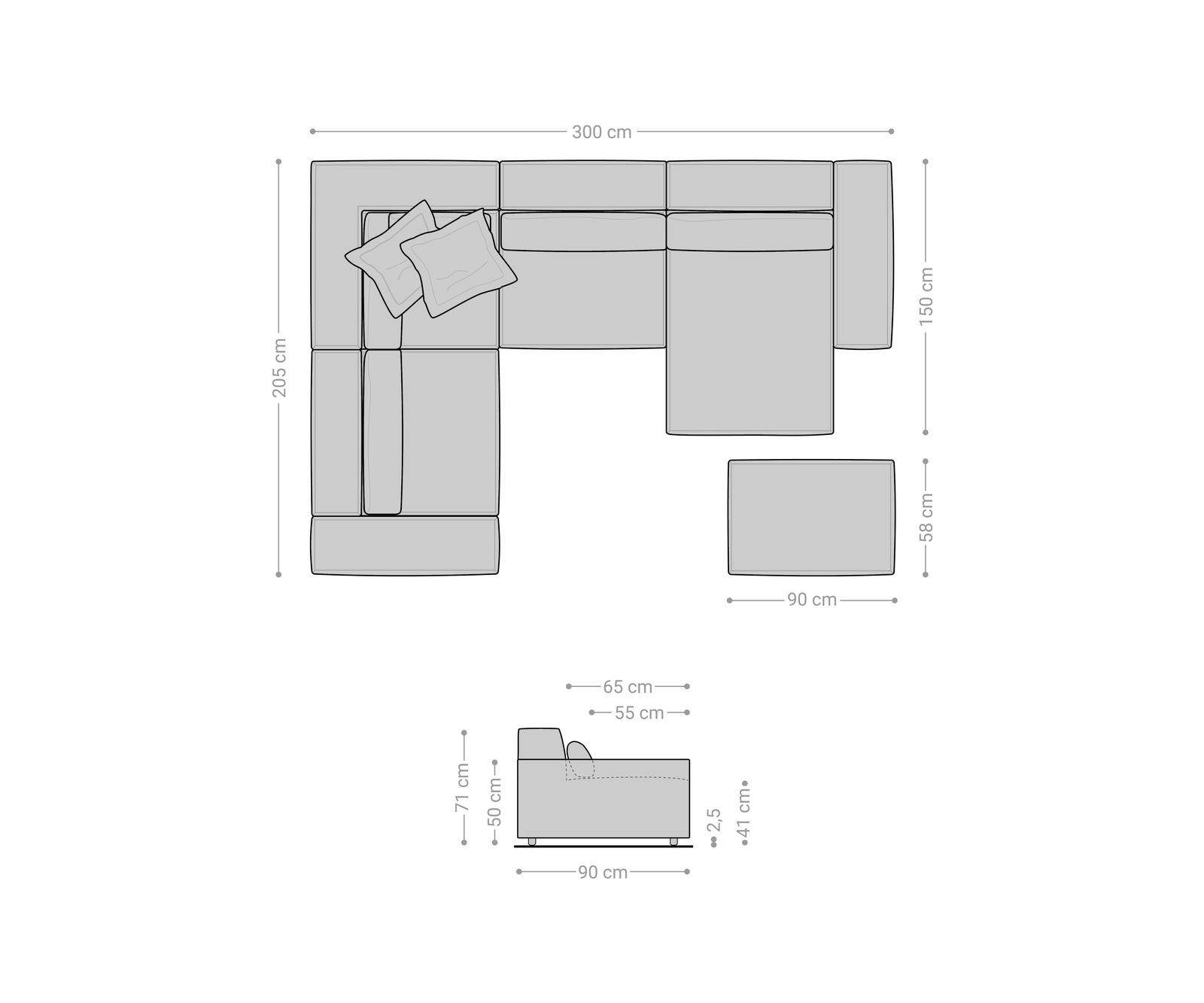 "U alakú kanapé Sirpio 300x200 cm bouclé krémfehér rekamié változtatható puffal" - Image 7
