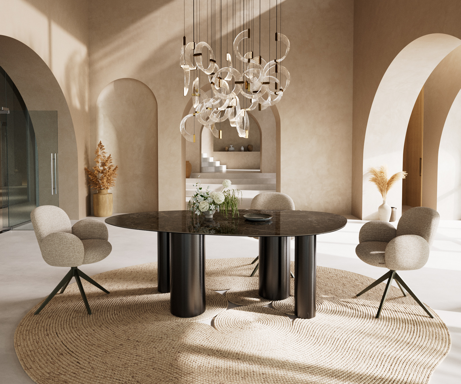 Étkezőasztal Edge ovális 220x120 cm Laminam® Emperador extra polírozott sötétbarna rozsdamentes acél láb grafit - Image 4