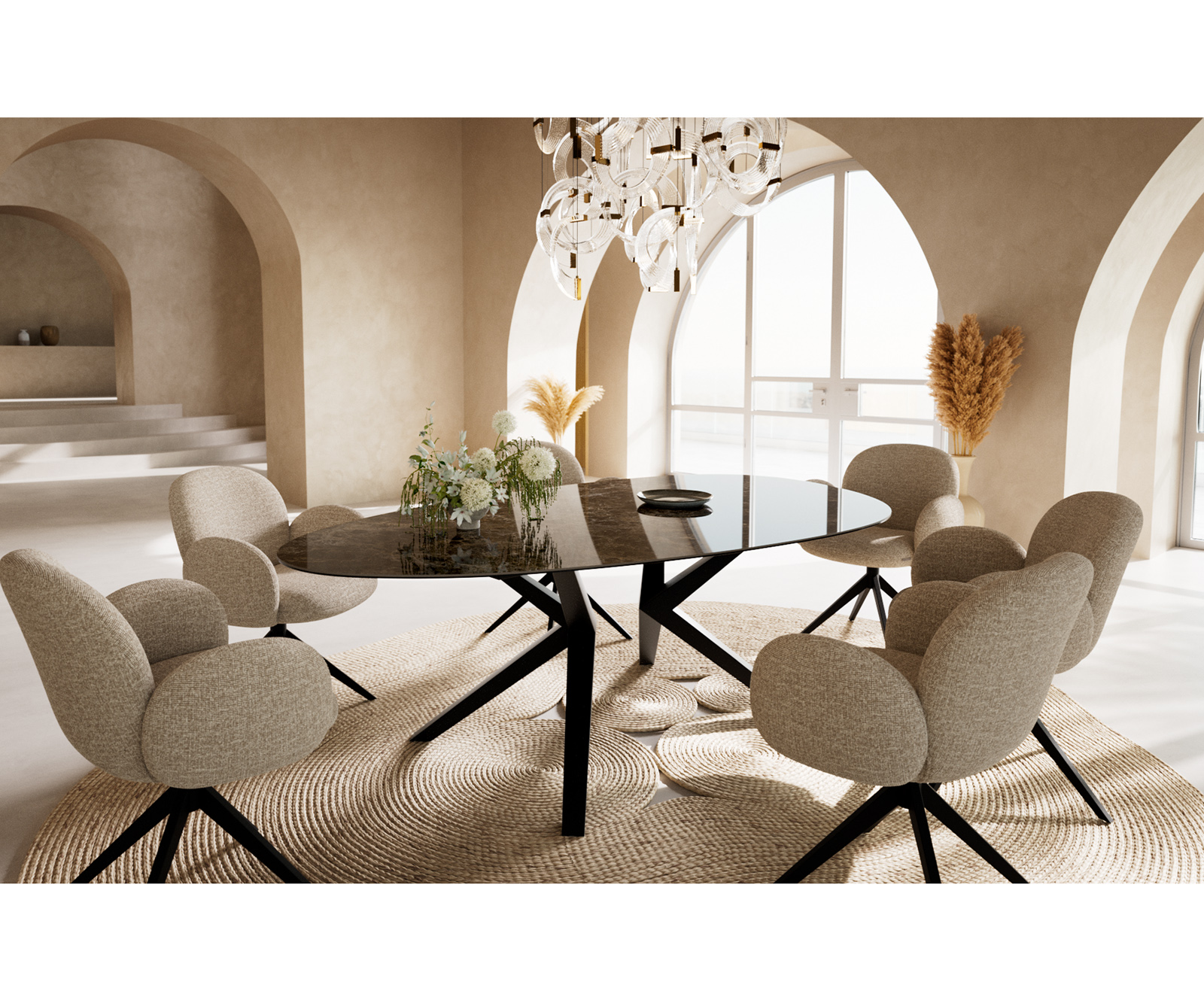 Étkezőasztal Edge ovális 220x120 cm Laminam® Emperador Extra Lucidato kerámia sötétbarna Zenthara szögletes fém fekete - Image 6