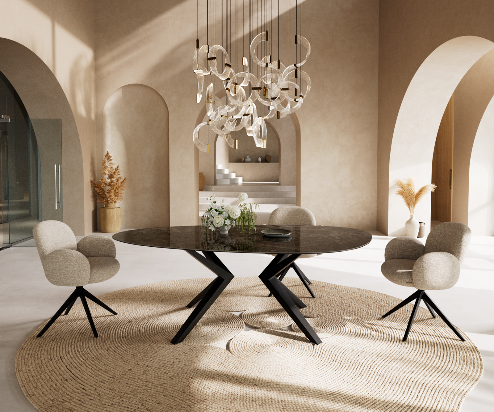 Étkezőasztal Edge ovális 220x120 cm Laminam® Emperador Extra Lucidato kerámia sötétbarna Zenthara szögletes fém fekete - Image 4