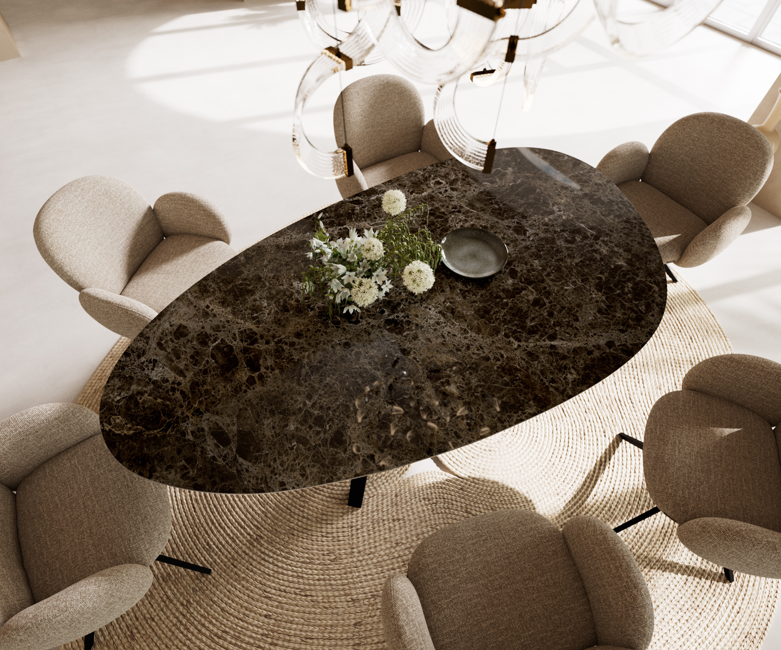 Étkezőasztal Edge ovális 220x120 cm Laminam® Emperador Extra Lucidato kerámia sötétbarna Zenthara szögletes fém fekete - Image 2