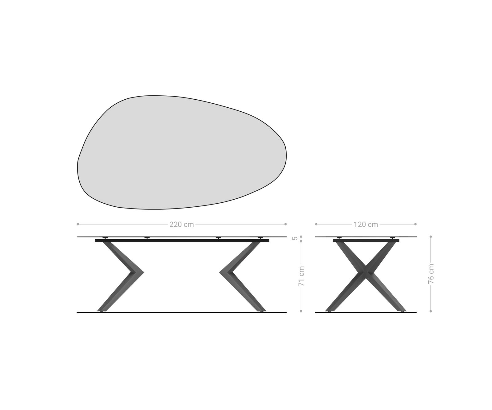 Étkezőasztal Edge ovális 220x120 domborított üveg füstfekete 3D design Zenthara szögletes fém fekete - Image 7