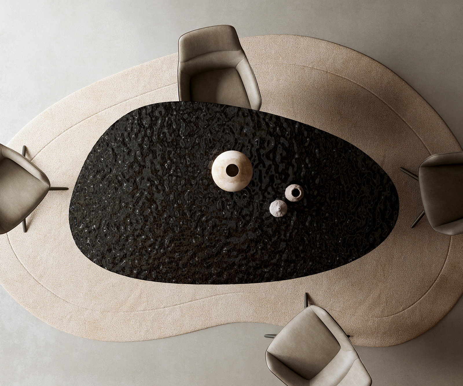 Étkezőasztal Edge ovális 220x120 domborított üveg füstfekete 3D design Zenthara szögletes fém fekete - Image 6