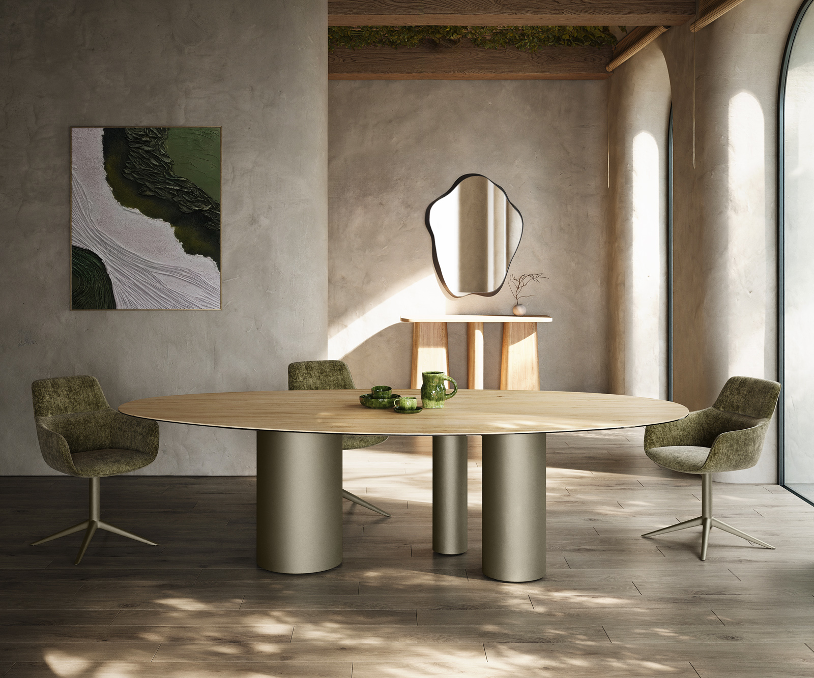 Étkezőasztal Edge ovális 280x130 kerámia Laminam® Sabbia tölgyszínű Troa fém titán színű hatás - Image 2