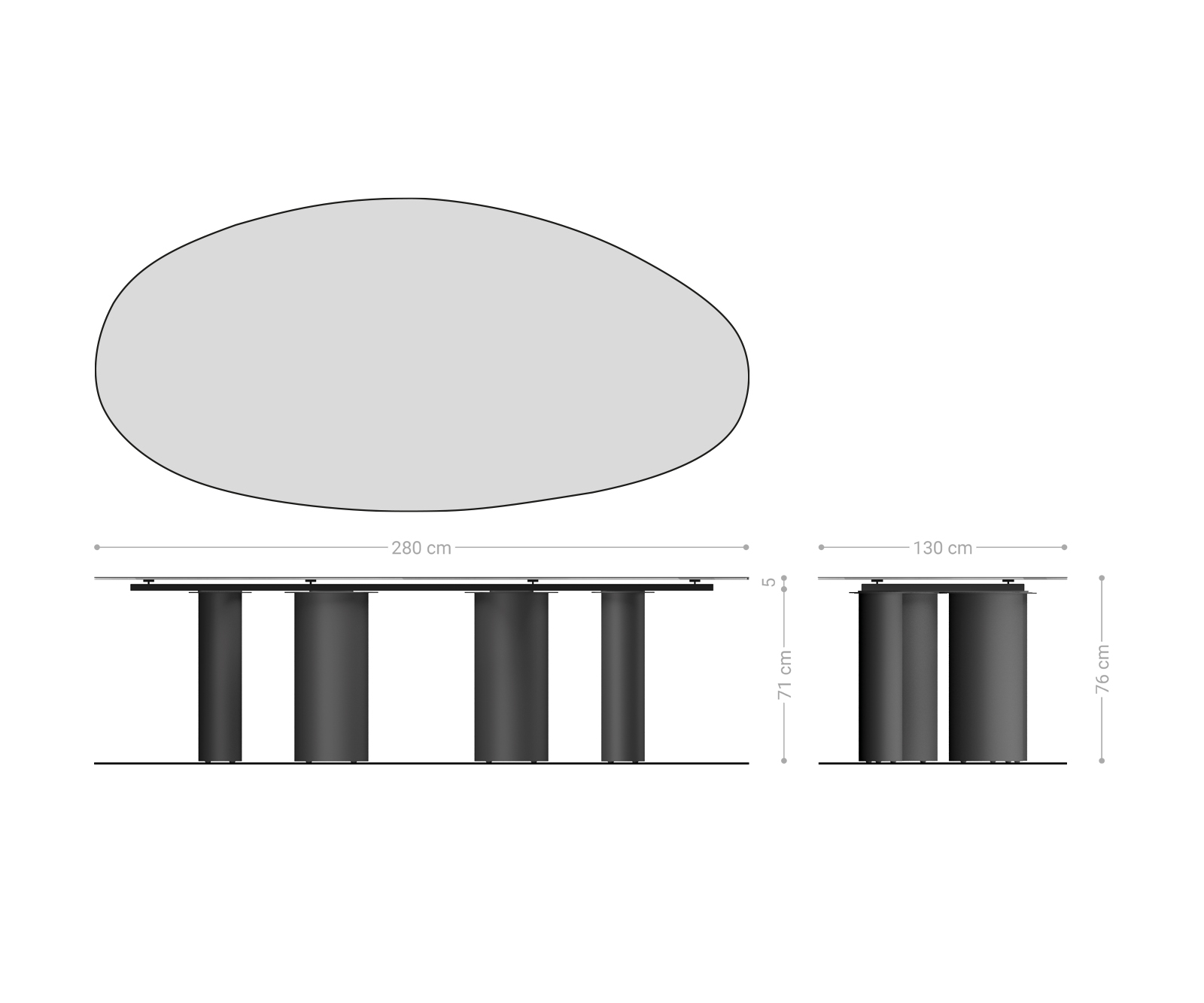 Étkezőasztal Edge ovális 280x130 kerámia Laminam® Sabbia tölgyszínű pilier fém titán színű hatású - Image 7