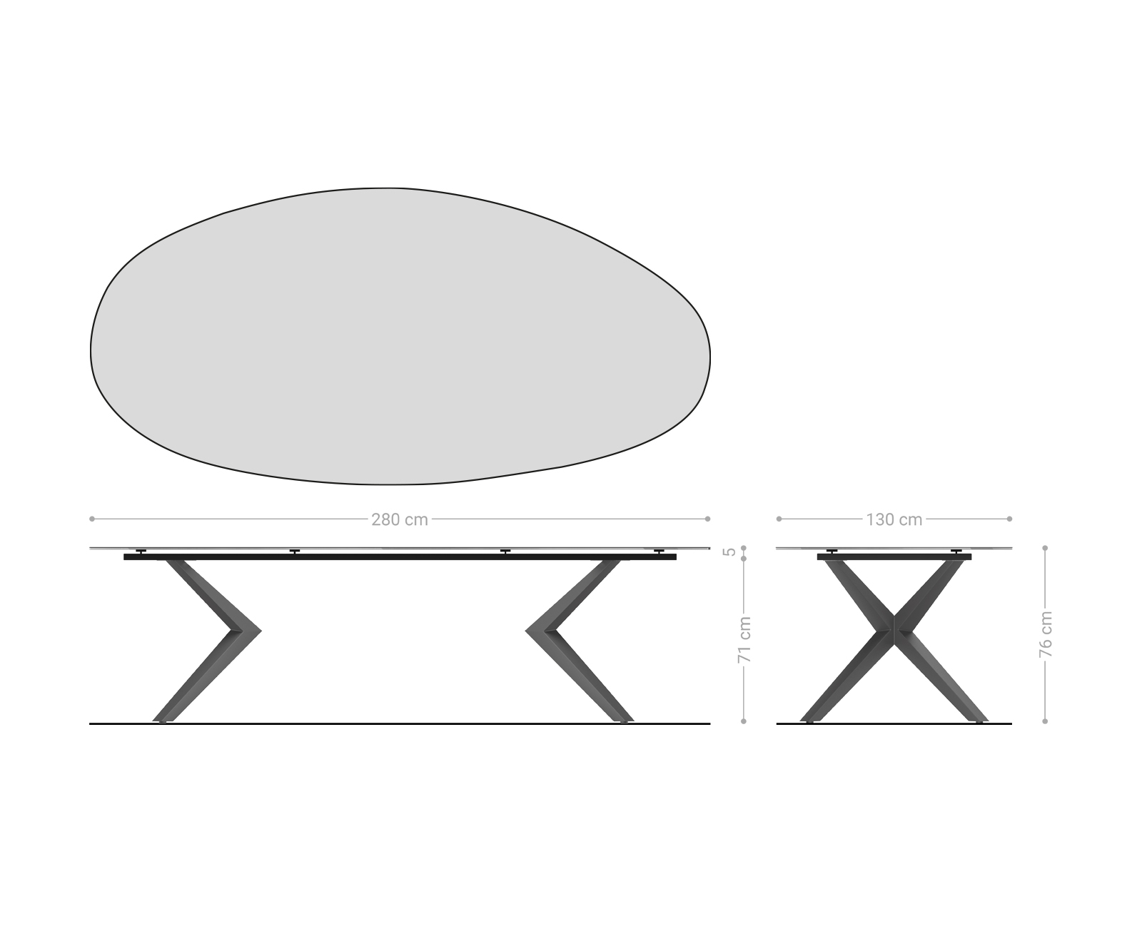 Étkezőasztal Edge ovális 280x130 kerámia Laminam® sabbia tölgyszínű Zenthara szögletes fém titán színű hatású - Image 7