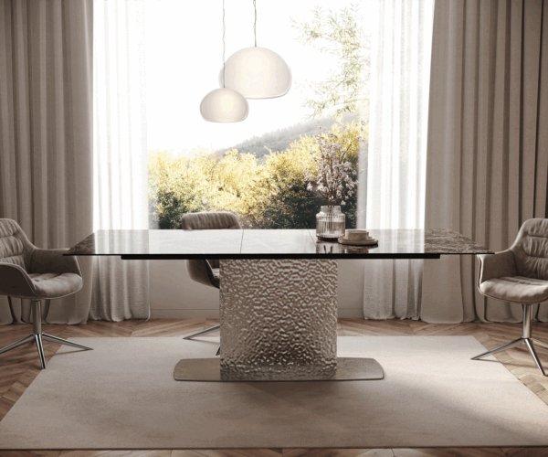 Étkezőasztal Edge 180-220x100 kerámia Laminam® Emperador Extra Lucidato sötétbarna Wave rozsdamentes acél kihúzható - Image 2