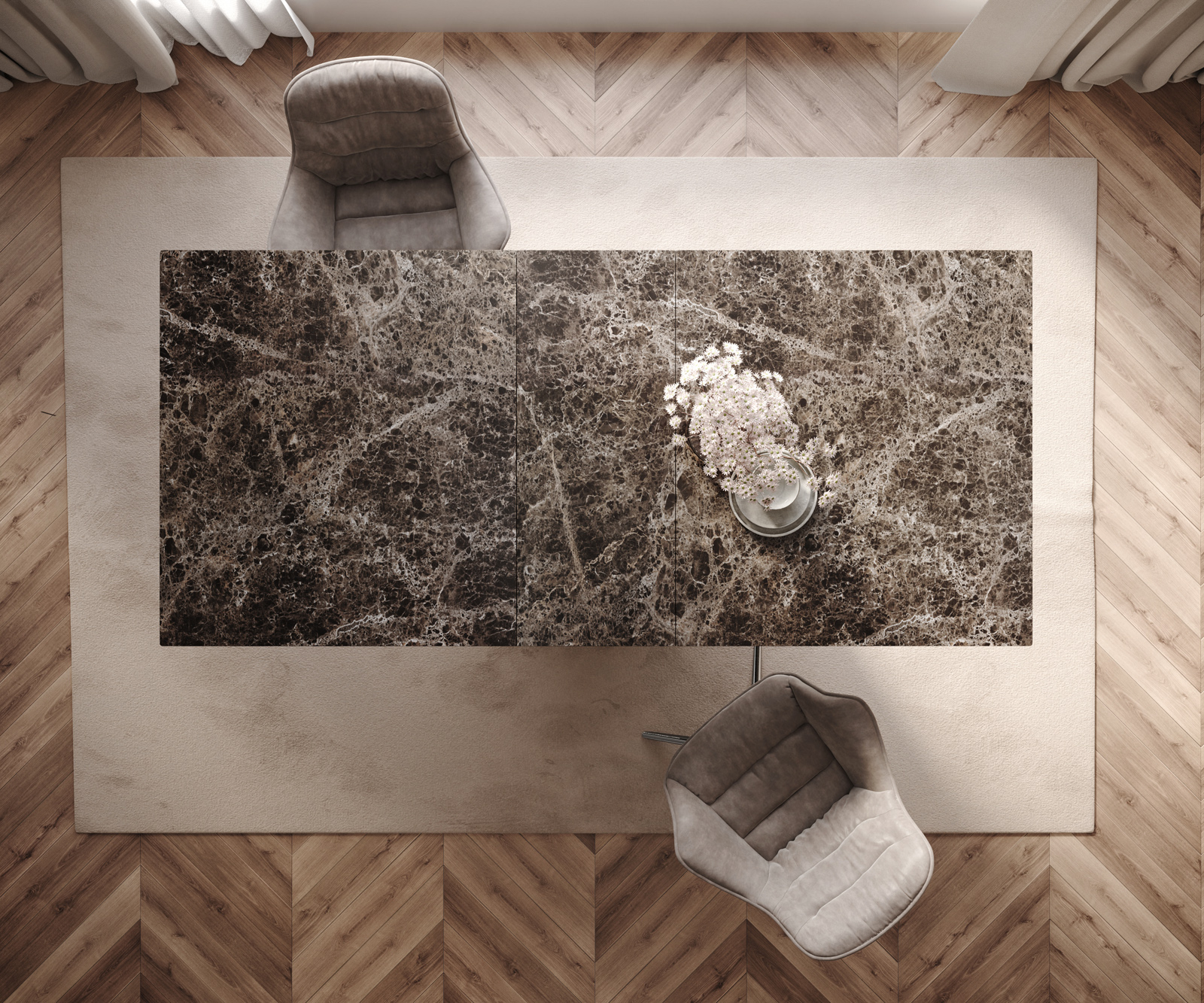 Étkezőasztal Edge 180-220x100 kerámia Laminam® Emperador Extra Lucidato sötétbarna Wave rozsdamentes acél kihúzható - Image 6