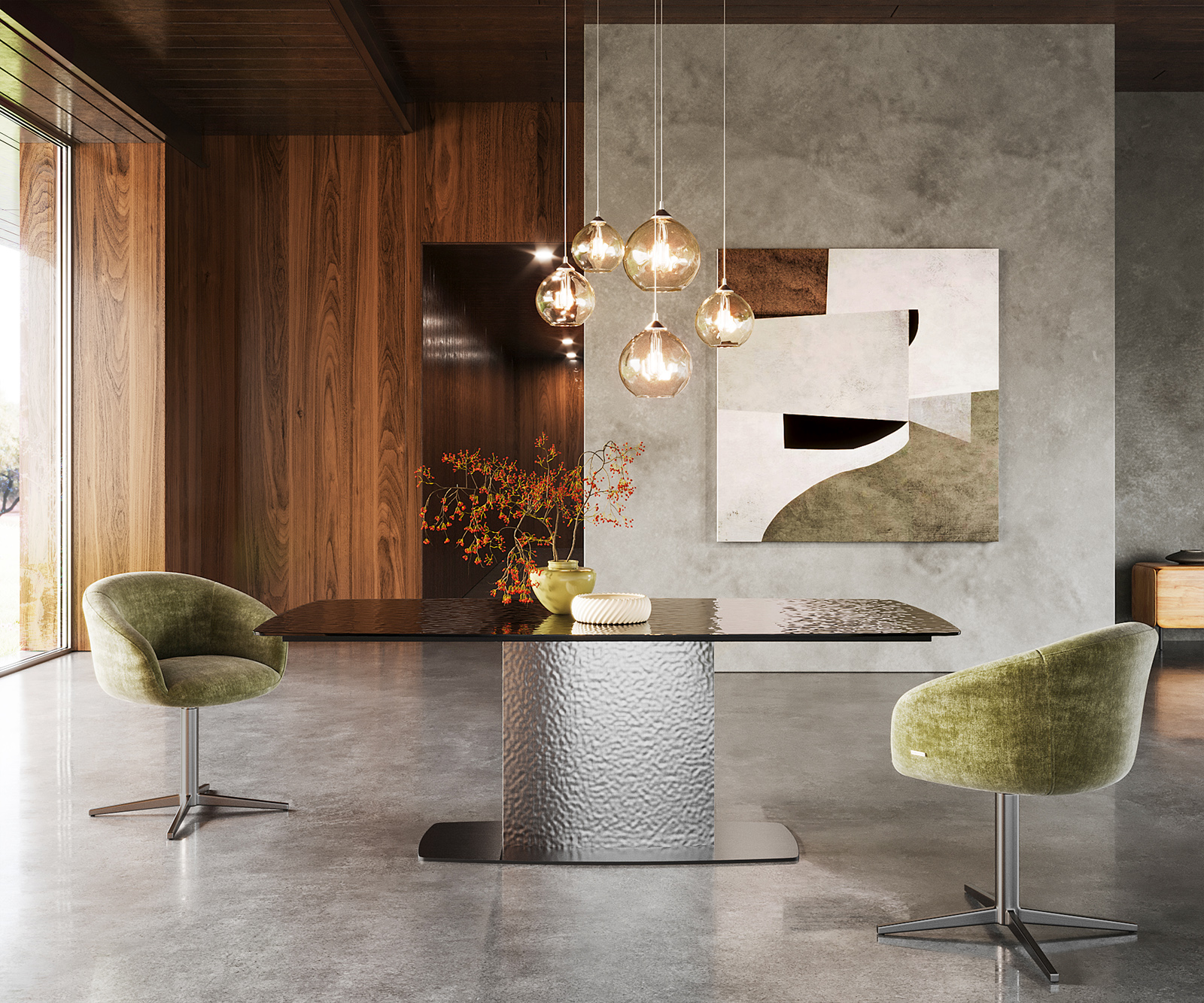 Étkezőasztal Edge hajóformájú 200x100 domborított üveg füstfekete 3D design hullám rozsdamentes acél - Image 2