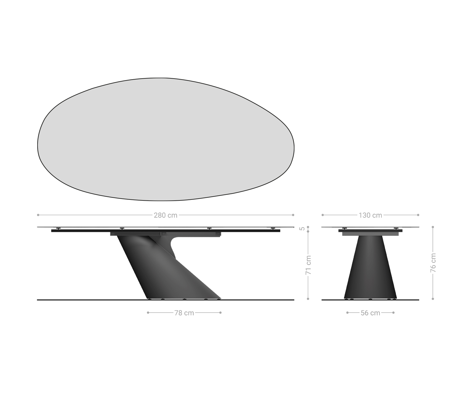 Étkezőasztal Edge ovális 280x130 kerámia Laminam® Sabbia tölgyszínű Cono metál ezüst - Image 8