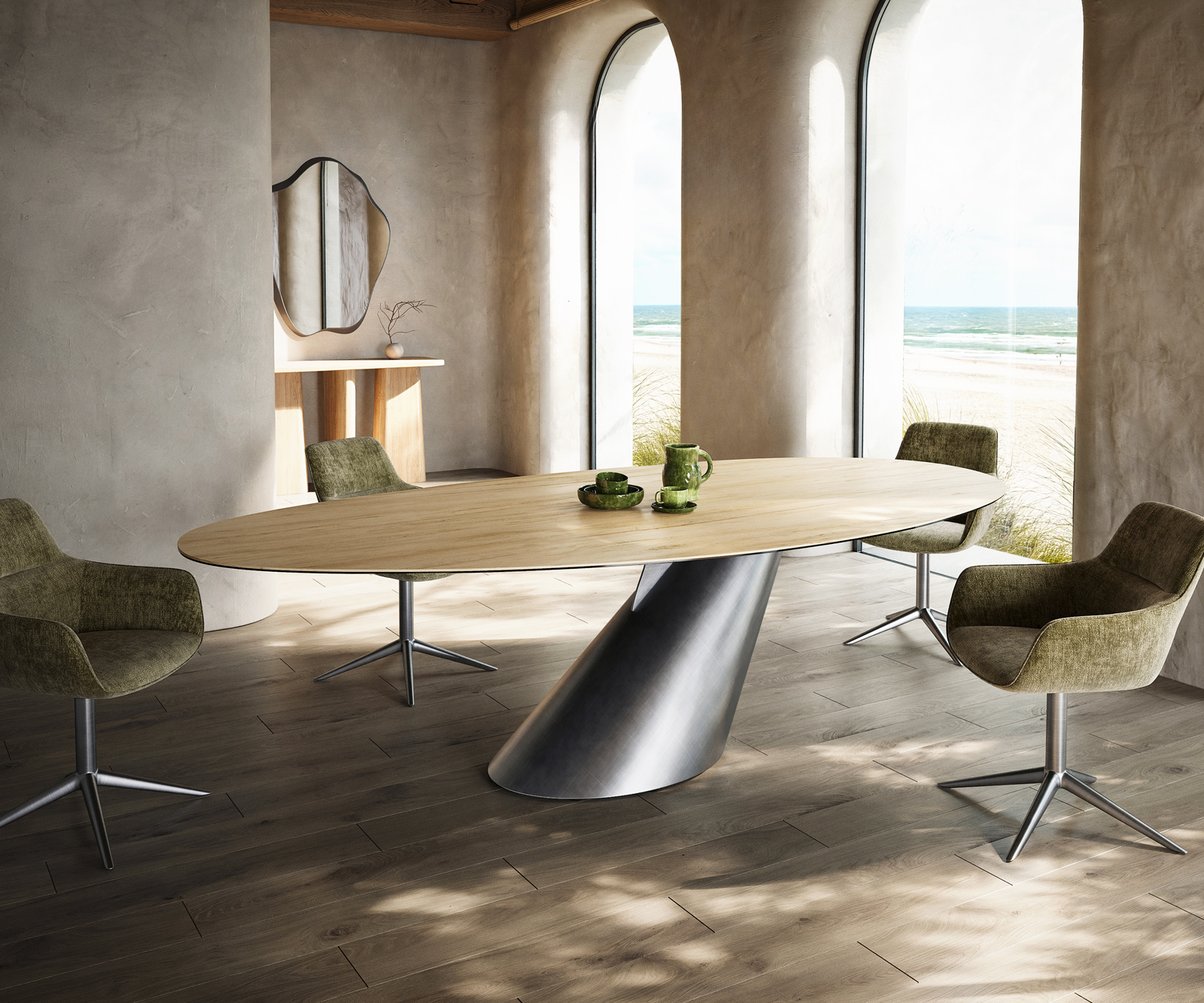 Étkezőasztal Edge ovális 280x130 kerámia Laminam® Sabbia tölgyszínű Cono metál ezüst - Image 2