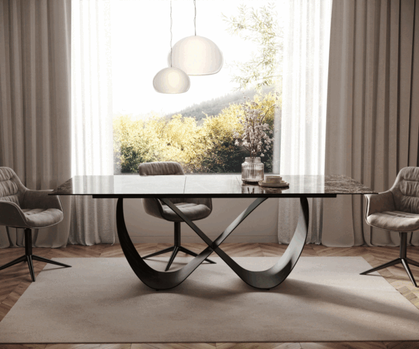 Étkezőasztal Edge 180-220x100 kerámia Laminam® Emperador Extra Lucidato sötétbarna Infinity fém fekete kihúzható - Image 2