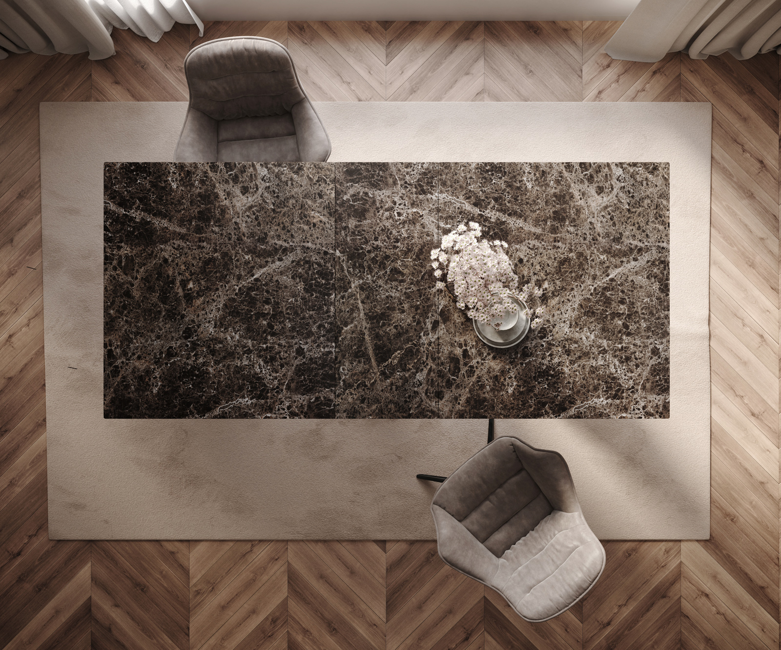 Étkezőasztal Edge 180-220x100 kerámia Laminam® Emperador Extra Lucidato sötétbarna Infinity fém fekete kihúzható - Image 6