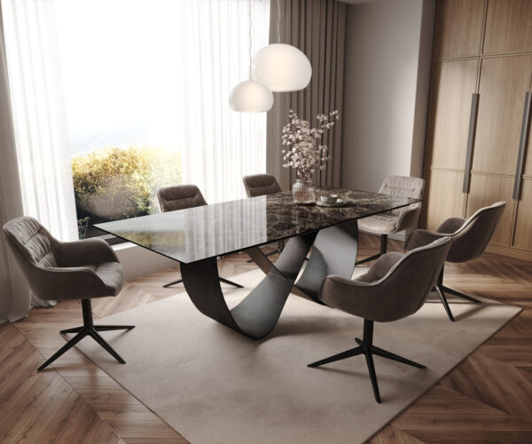 Étkezőasztal Edge 180-220x100 kerámia Laminam® Emperador Extra Lucidato sötétbarna Infinity fém fekete kihúzható - Image 7