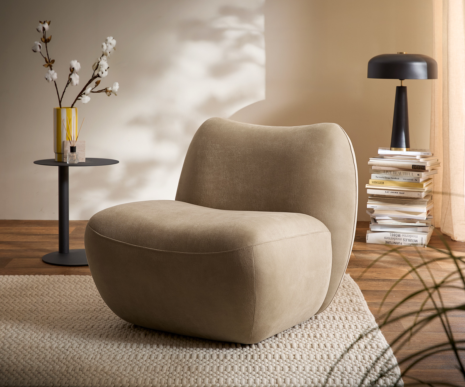 Lounge fotel Zena 75x85 cm mikroszálas bézs vintage