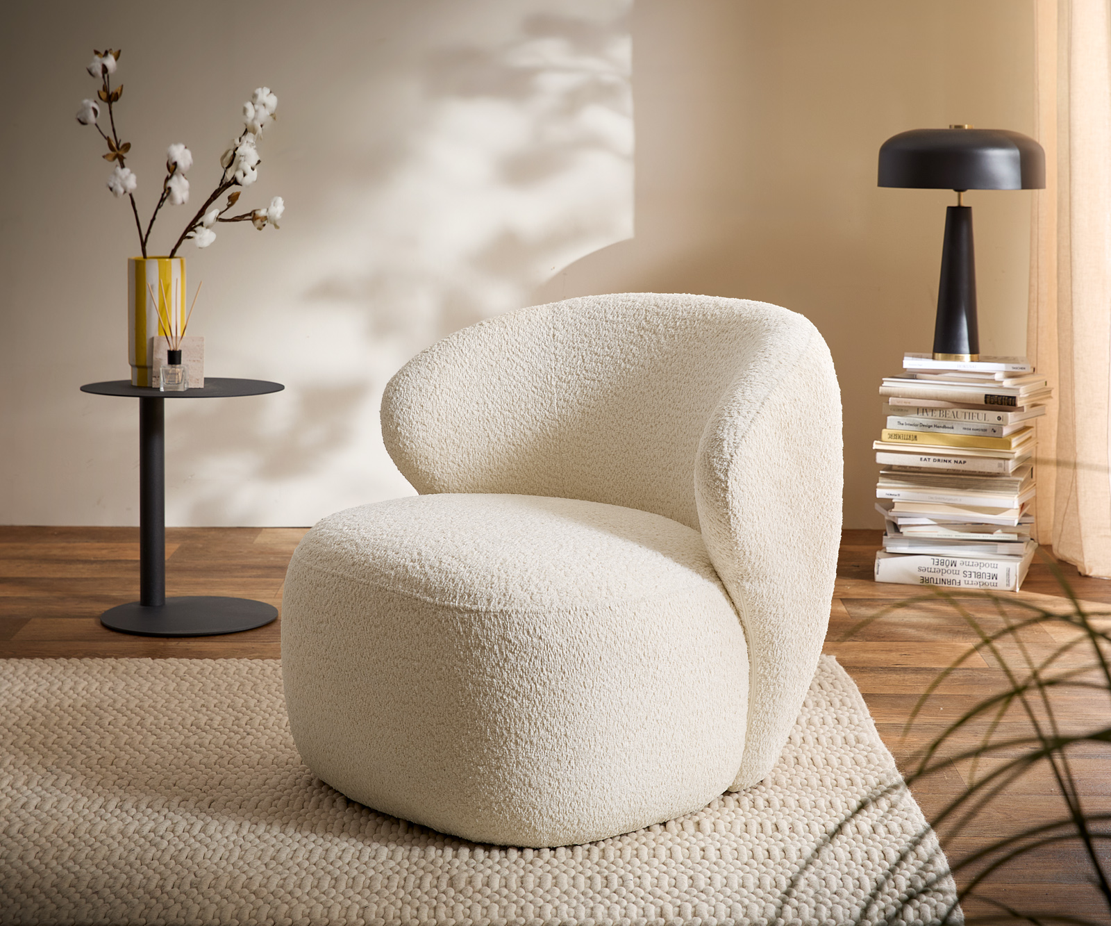Lounge fotel Pulo 80x80 cm bouclé fehér