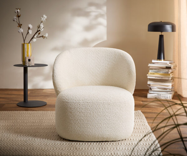 Lounge fotel Pulo 80x80 cm bouclé fehér - Image 2
