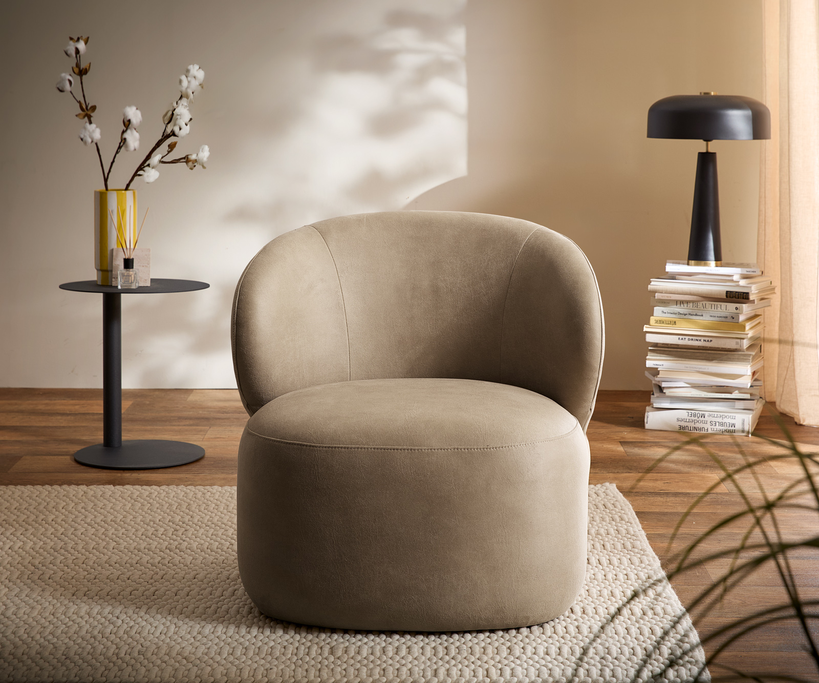 Lounge fotel Pulo 80x80 cm mikroszálas bézs vintage - Image 2