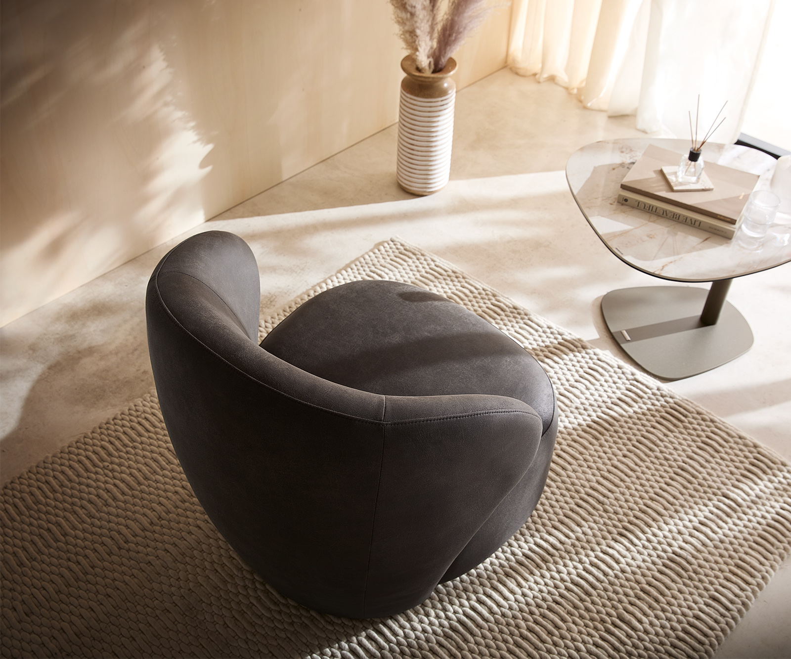 Lounge fotel Pulo 80x80 cm mikroszálas antracit vintage - Image 2