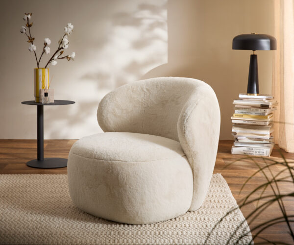 Lounge fotel Pulo 80x80 cm plüss krémfehér