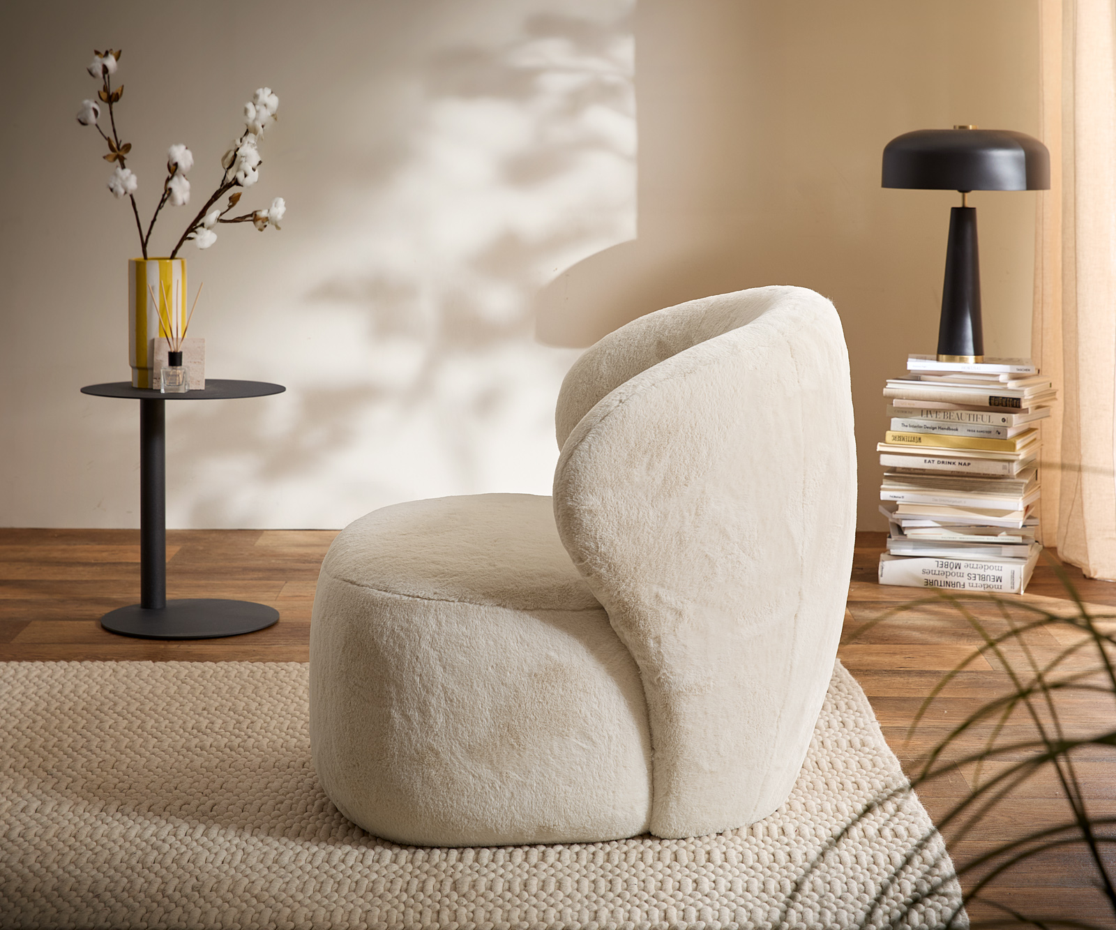 Lounge fotel Pulo 80x80 cm plüss krémfehér - Image 5