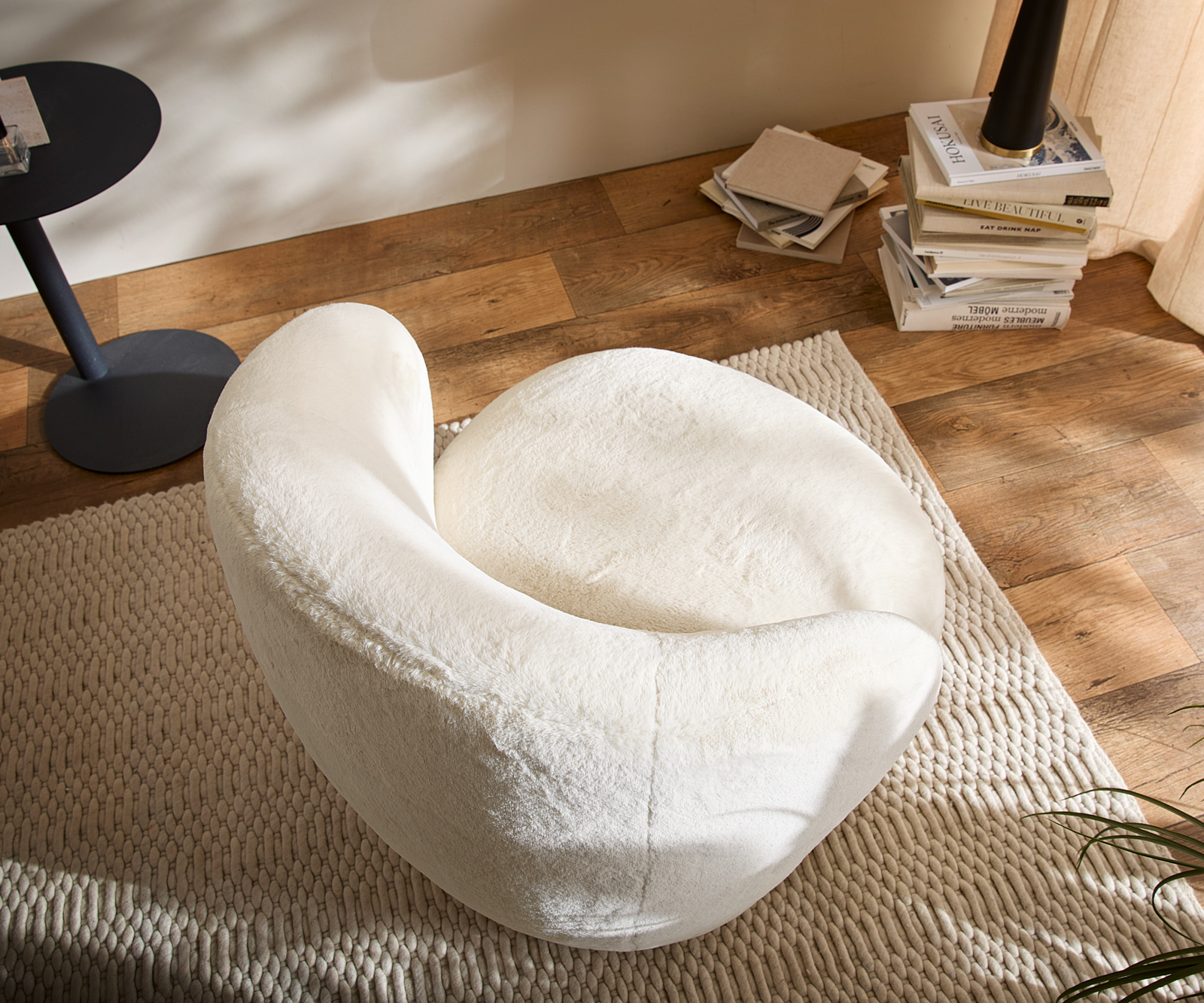 Lounge fotel Pulo 80x80 cm plüss krémfehér - Image 4
