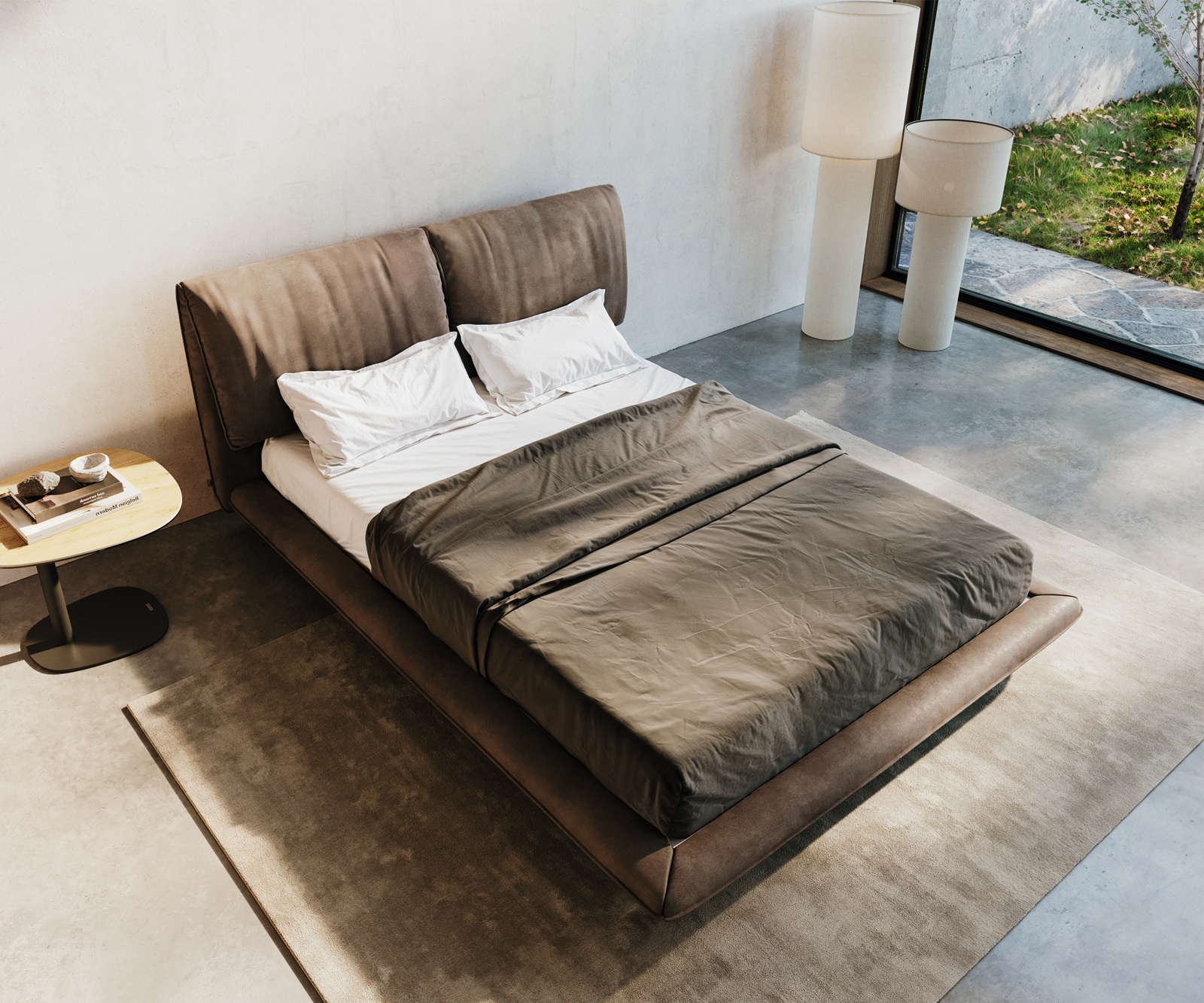 Kárpitozott ágy Cusino 140x200 cm mikroszálas taupe vintage - Image 3