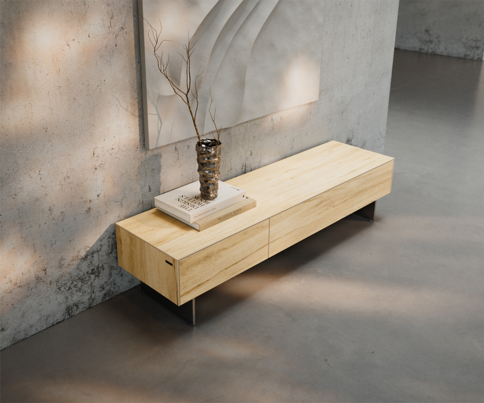 TV szekrény Cuor 150 cm kerámia Laminam® Sabbia tölgyszínű 1 billenő ajtó 1 fiókos lebegő rozsdamentes acél láb - Image 4