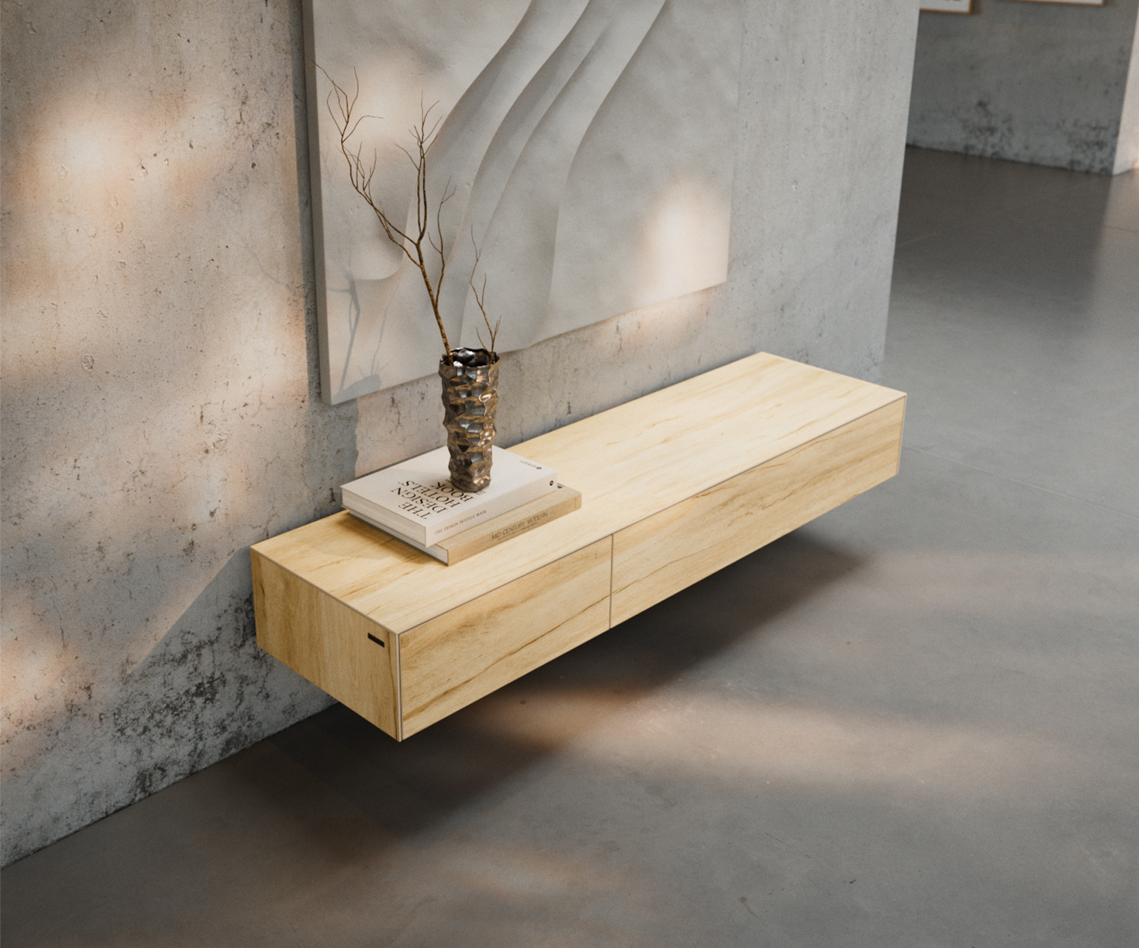 TV szekrény Cuor 150 cm kerámia Laminam® Sabbia tölgyszínű 1 billenő ajtó 1 fiókos lebegő - Image 4