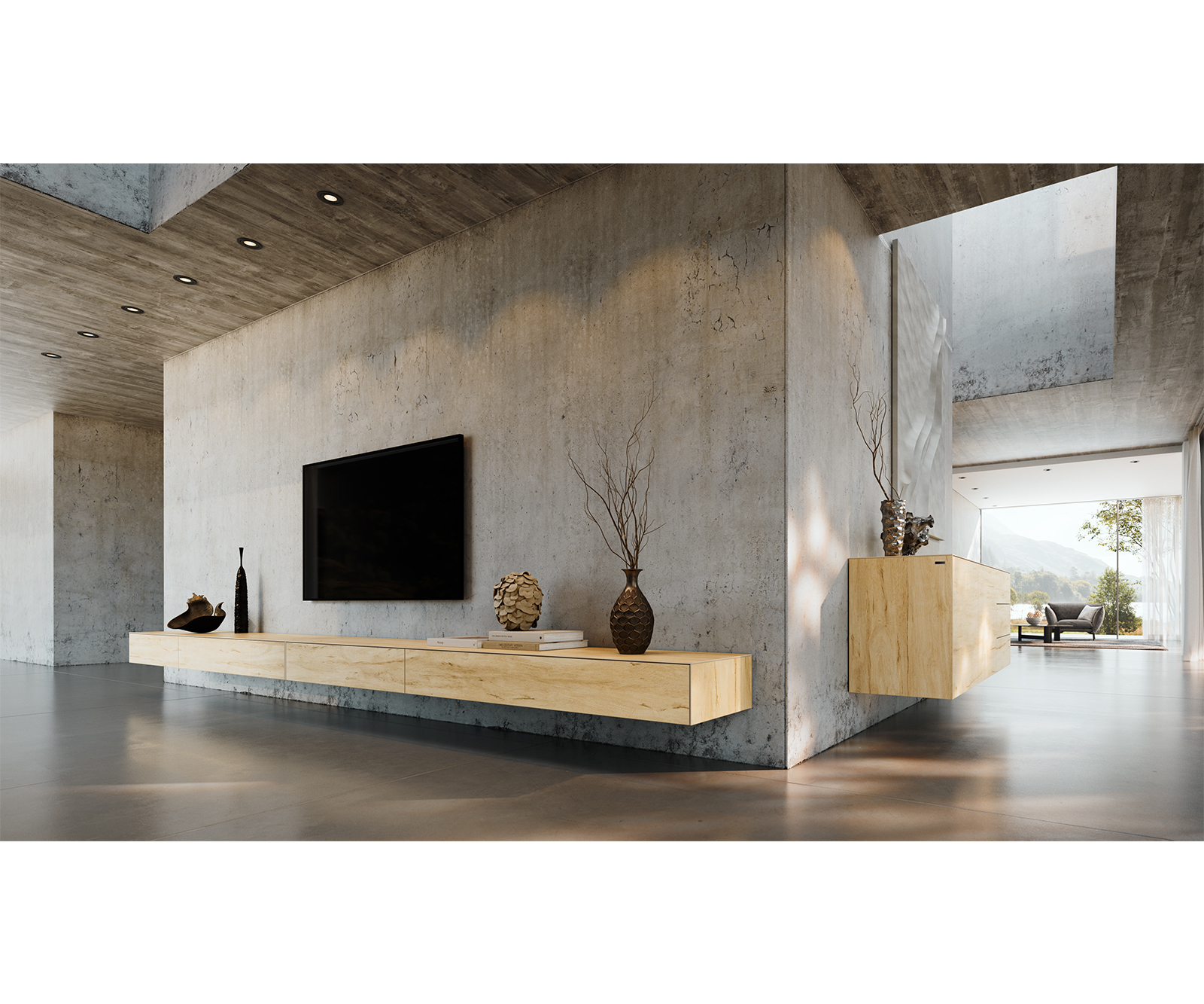 TV szekrény Cuor 150 cm kerámia Laminam® Sabbia tölgyszínű 1 billenő ajtó 1 fiókos lebegő - Image 7