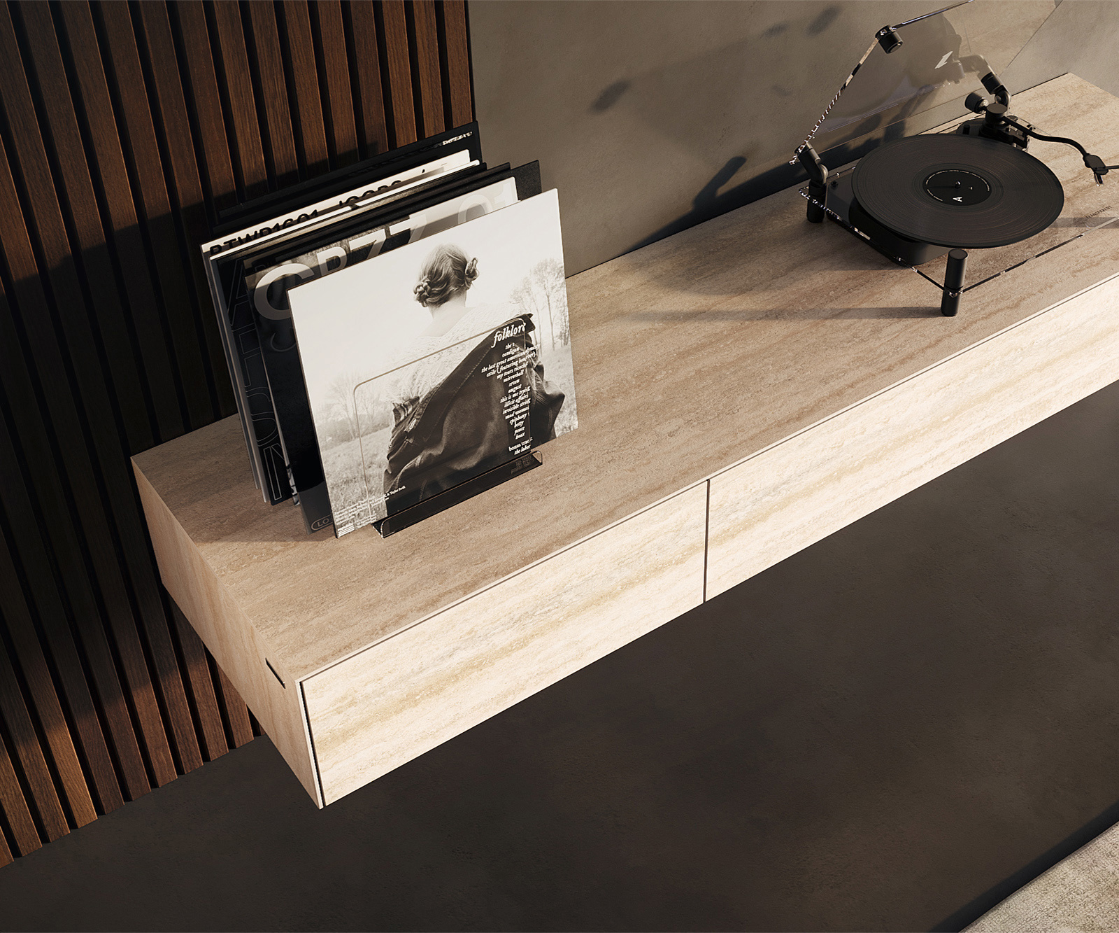 TV szekrény Cuor 150 cm kerámia Laminam® Travertino Bianco krémfehér 1 billenő ajtó 1 fiókos lebegő - Image 4