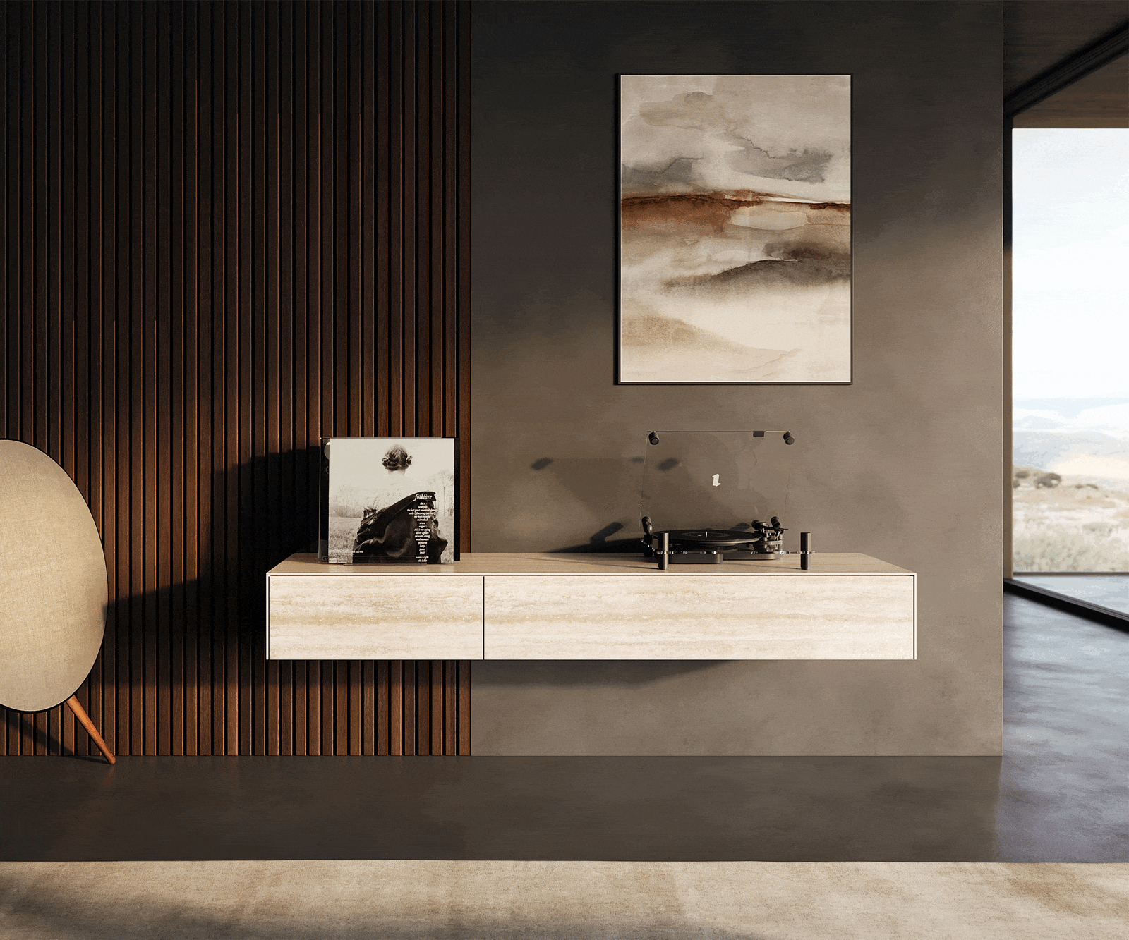 TV szekrény Cuor 150 cm kerámia Laminam® Travertino Bianco krémfehér 1 billenő ajtó 1 fiókos lebegő - Image 2