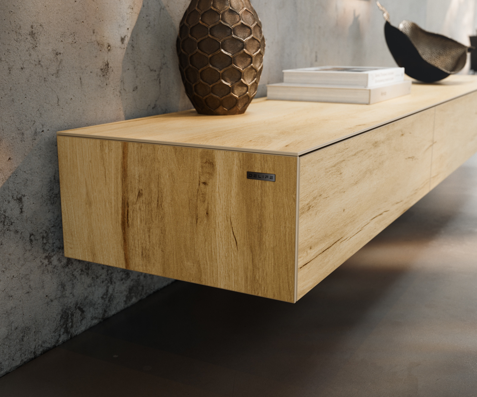 TV szekrény Cuor 200 cm kerámia Laminam® Sabbia tölgyszínű 1 billenő ajtó 1 fiókos láb lebegő hatású akrilüveg - Image 6