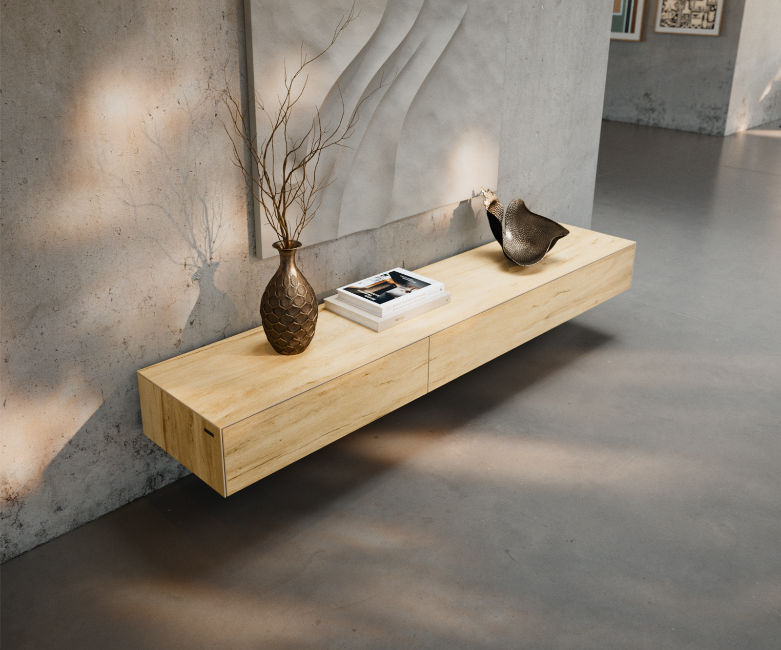 TV szekrény Cuor 200 cm kerámia Laminam® Sabbia tölgyszínű 1 billenő ajtó 1 fiókos lebegő - Image 4