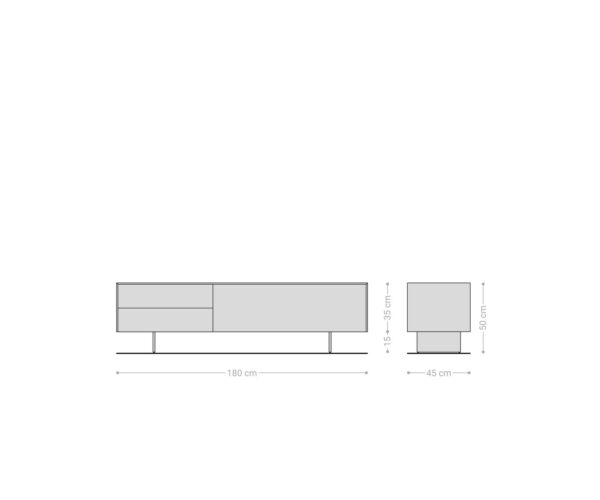 TV szekrény Cuor 180 cm kerámia Laminam® Travertino Bianco krémfehér 1 billenő ajtó 2 fiókos lebegő fém láb fekete - Image 7