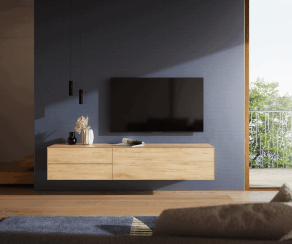 TV szekrény Cuor 180 cm kerámia Laminam® sabbia tölgyszínű 1 billenő ajtó 2 fiókos lebegő - Image 2