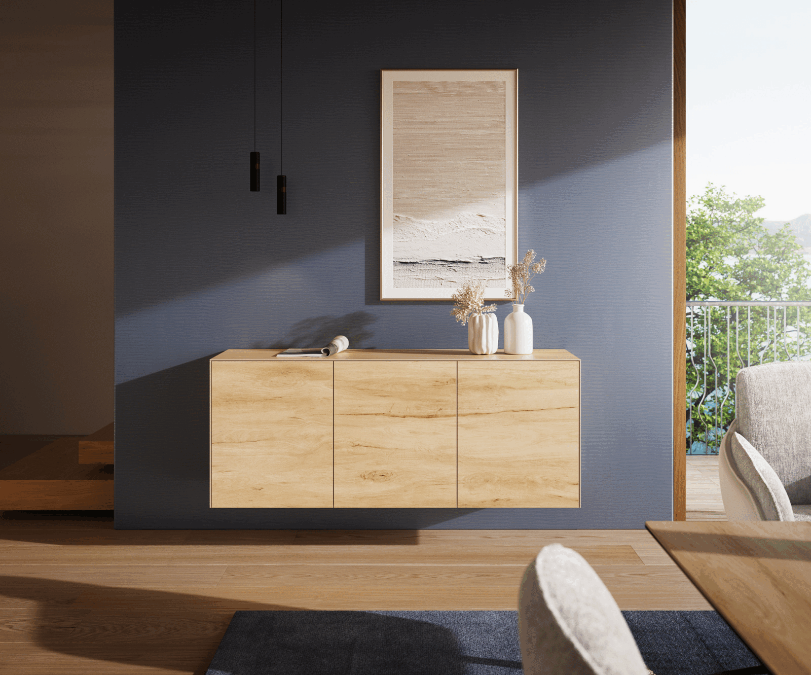 Komód Cuor 150 cm Laminam® Sabbia kerámia tölgyszínű 3 ajtós lebegő - Image 2