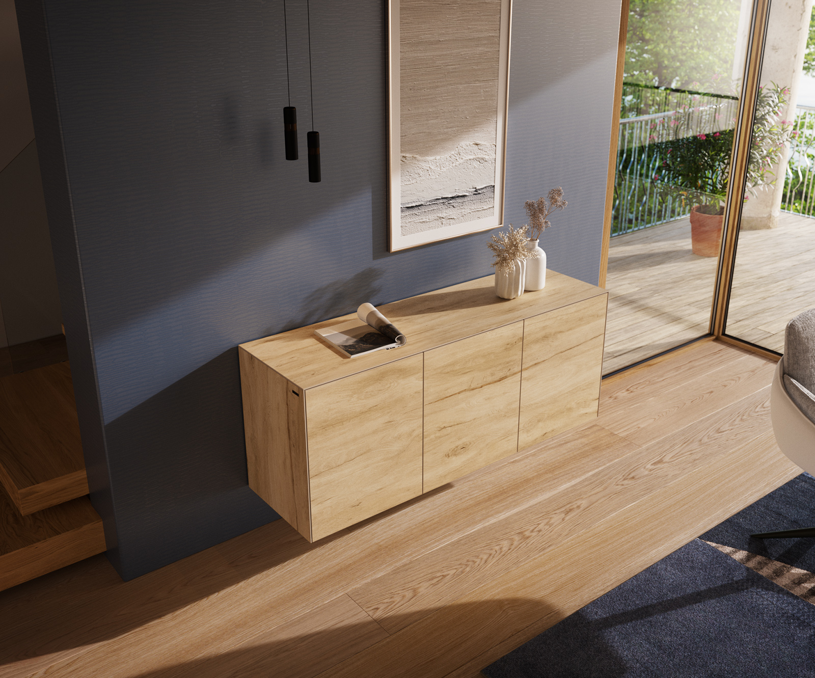 Komód Cuor 150 cm Laminam® Sabbia kerámia tölgyszínű 3 ajtós lebegő - Image 4