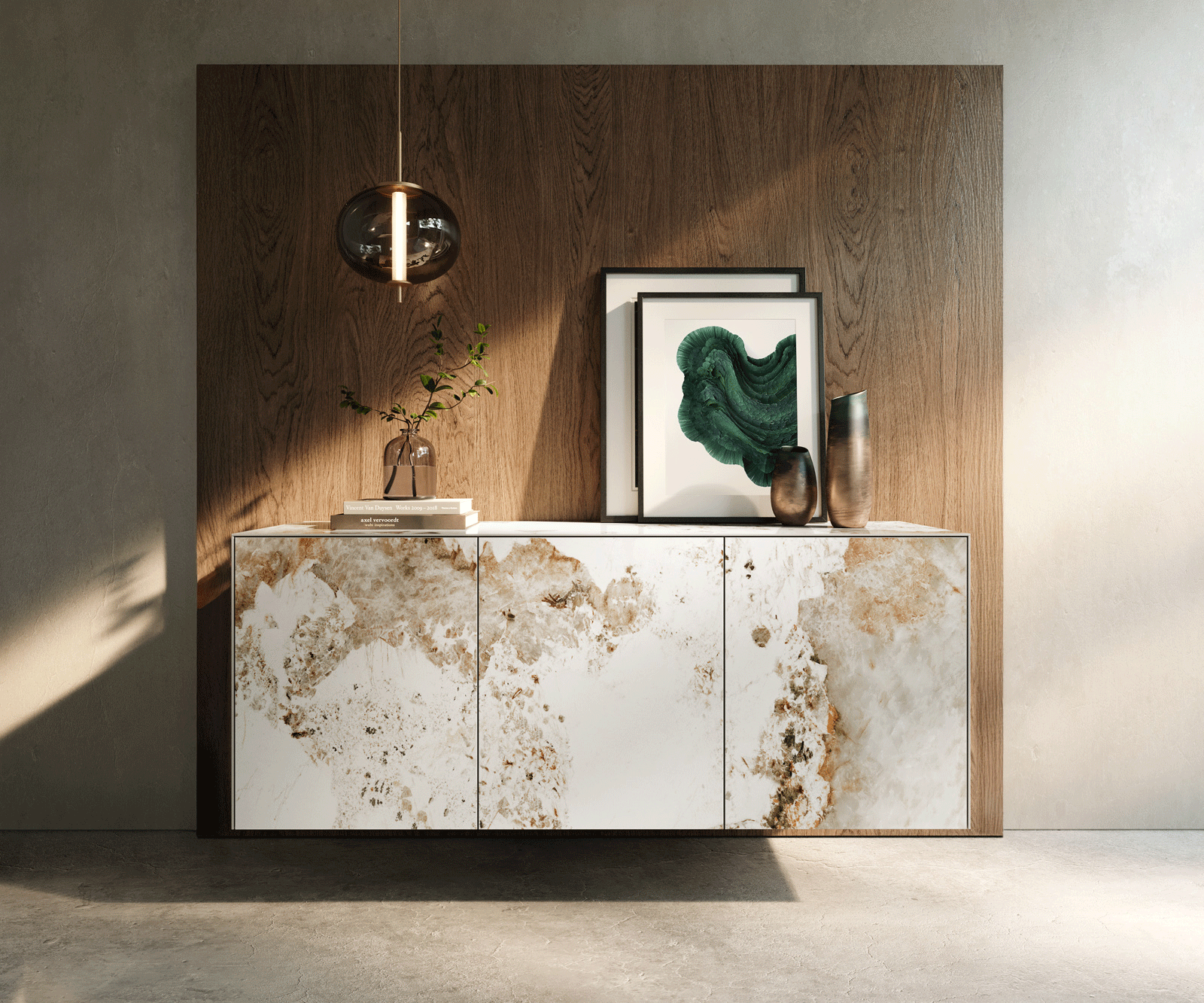 Komód Cuor 150 cm kerámia Minas melange fehér-bézs 3 ajtós lebegő - Image 2